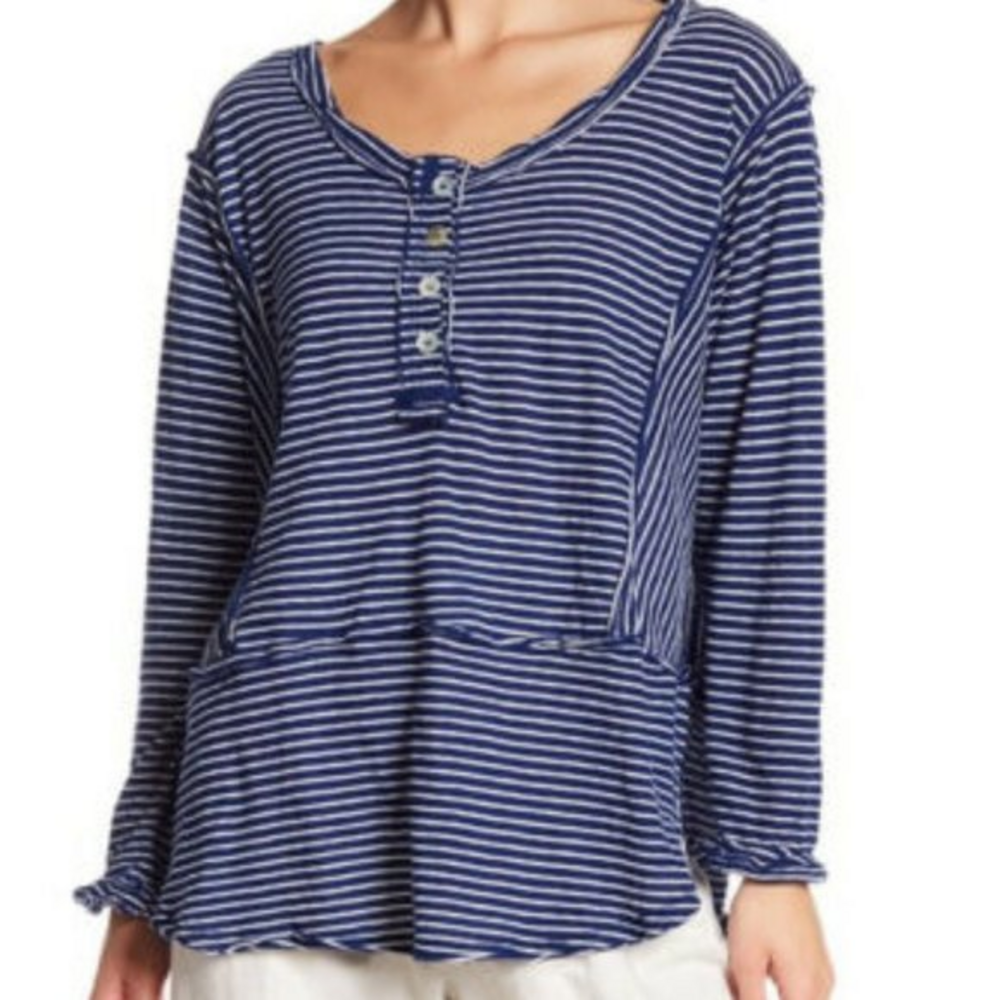 Free People Hong Kong‎ Striped Long Sleeve Henley